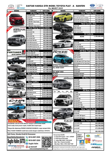 Price List Toyota 